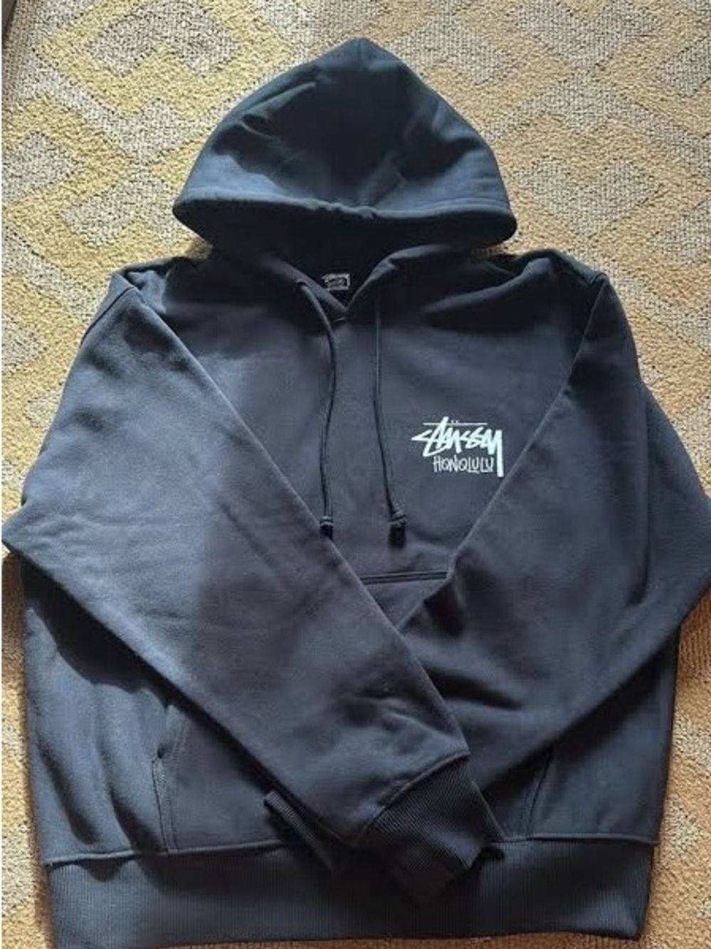 Stussy Black Hoodie with White Honolulu Logo